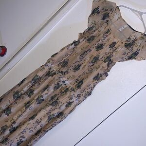 Aryn k tan sheer fit dress.